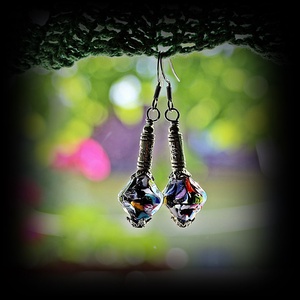 Murano - mozaikos lámpagyöngy fülbevaló, MURÁNÓI ÜVEG fülbevaló, elegáns üveggyöngy fülbevaló - ékszer - fülbevaló - lógó fülbevaló - Meska.hu
