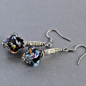 Murano - mozaikos lámpagyöngy fülbevaló, MURÁNÓI ÜVEG fülbevaló, elegáns üveggyöngy fülbevaló - Meska.hu