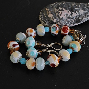 Riviera - tengerparti hangulatú egyedi lámpagyöngy ékszerszett, MURÁNÓI üveg ékszer, klasszikus stílusú üvegékszer szett - ékszer - ékszerszett - Meska.hu