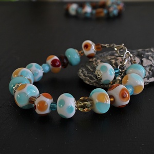 Riviera - tengerparti hangulatú egyedi lámpagyöngy karkötő, MURÁNÓI üveg ékszer, klasszikus stílusú üvegékszer , Ékszer, Karkötő, Gyöngyös karkötő, Ékszerkészítés, Üvegművészet, MESKA