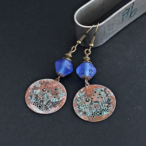 Kékes - rusztikus lámpagyöngy fülbevaló, MURÁNÓI ÜVEGékszer - ékszer - fülbevaló - lógó fülbevaló - Meska.hu