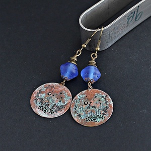 Kékes - rusztikus lámpagyöngy fülbevaló, MURÁNÓI ÜVEGékszer - ékszer - fülbevaló - lógó fülbevaló - Meska.hu