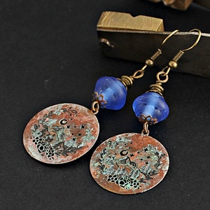 Kékes - rusztikus lámpagyöngy fülbevaló, MURÁNÓI ÜVEGékszer - ékszer - fülbevaló - lógó fülbevaló - Meska.hu