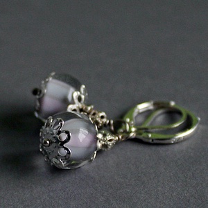 Anais - pasztell szürke-rózsaszín lámpagyöngy fülbevaló, MURÁNÓI üvegékszer - ékszer - fülbevaló - lógó fülbevaló - Meska.hu