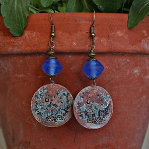 Kékes - rusztikus lámpagyöngy fülbevaló, MURÁNÓI ÜVEGékszer - Meska.hu