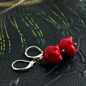 Gránátalma - piros lámpagyöngy bogyó fülbevaló ezüst kapoccsal, Muránói üvegékszer, piros üveggyöngy fülbevaló, Ékszer, Fülbevaló, Lógó fülbevaló, , MESKA