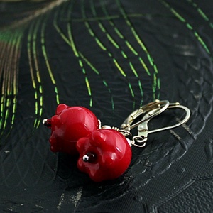 Gránátalma - piros lámpagyöngy bogyó fülbevaló ezüst kapoccsal, Muránói üvegékszer, piros üveggyöngy fülbevaló - ékszer - fülbevaló - lógó fülbevaló - Meska.hu