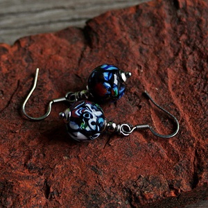 Murano - klasszikus mozaikos lámpagyöngy fülbevaló, MURÁNÓI ÜVEG ékszer - ékszer - fülbevaló - lógó fülbevaló - Meska.hu