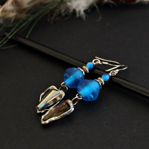 Pompeii - azúrkék rusztikus lámpagyöngy fülbevaló, kék üveggyöngy fülbevaló, MURÁNÓI ÜVEG ékszer - ékszer - fülbevaló - lógó fülbevaló - Meska.hu