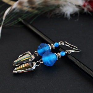 Pompeii - azúrkék rusztikus lámpagyöngy fülbevaló, kék üveggyöngy fülbevaló, MURÁNÓI ÜVEG ékszer - ékszer - fülbevaló - lógó fülbevaló - Meska.hu