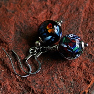 Murano - klasszikus mozaikos lámpagyöngy fülbevaló, szines üveggyöngy fülbevaló, MURÁNÓI ÜVEG ékszer, Ékszer, Fülbevaló, Lógó fülbevaló, Ékszerkészítés, Üvegművészet, MESKA