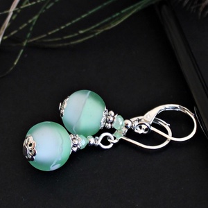 Laguna - vízzöld rusztikus lámpagyöngy fülbevaló, tengerzöld üveggyöngy fülbevaló, MURÁNÓI ÜVEG ékszer, Ékszer, Fülbevaló, Lógó fülbevaló, Ékszerkészítés, Üvegművészet, MESKA