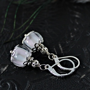 Anais - pasztell szürke-rózsaszín lámpagyöngy fülbevaló, romantikus egyedi MURÁNÓI üvegékszer, Ékszer, Fülbevaló, Lógó fülbevaló, Ékszerkészítés, Üvegművészet, MESKA