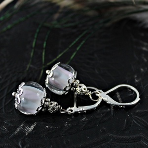 Anais - pasztell szürke-rózsaszín lámpagyöngy fülbevaló, romantikus egyedi MURÁNÓI üvegékszer - ékszer - fülbevaló - lógó fülbevaló - Meska.hu