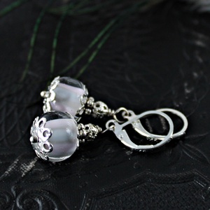 Anais - pasztell szürke-rózsaszín lámpagyöngy fülbevaló, romantikus egyedi MURÁNÓI üvegékszer - ékszer - fülbevaló - lógó fülbevaló - Meska.hu