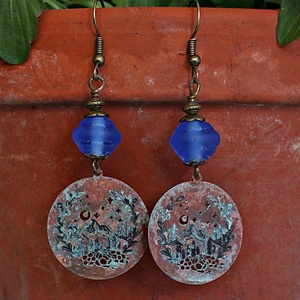 Kékes - rusztikus lámpagyöngy fülbevaló, MURÁNÓI ÜVEGékszer, Ékszer, Fülbevaló, Lógó fülbevaló, Ékszerkészítés, Üvegművészet, MESKA