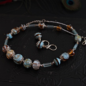 Marie - világoskék lámpagyöngy ékszerszett, klasszikus MURÁNÓI ÜVEG ékszer (nyaklánc +fülbevaló) - ékszer - ékszerszett - Meska.hu