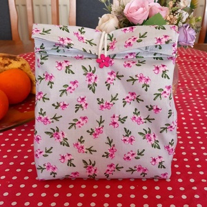 Apró virágmintás,  kedves kis uzsonnás tasak, snack bag - táska & tok - uzsonna- & ebéd tartó - ebéd tasak, doboz - Meska.hu