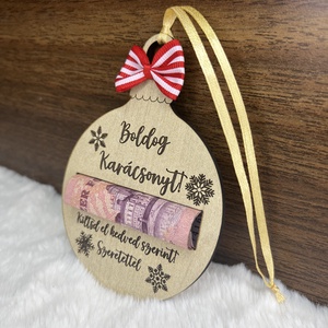 Pénz átadó díszgömb - karácsony - karácsonyi ajándékozás - karácsonyi képeslap, üdvözlőlap, ajándékkísérő - Meska.hu