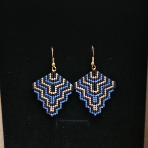 Geometrikus fülbevaló üveggyönyből, Ékszer, Fülbevaló, Lógó fülbevaló, Gyöngyfűzés, gyöngyhímzés, MESKA