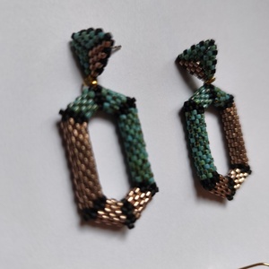 Rosegold �s türkiz fülbevaló japán miyuki gyöngyből  - ékszer - fülbevaló - lógó fülbevaló - Meska.hu