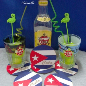 6 darabos szett:Cuba, Kuba , Salsa poháralátét szett, Otthon & Életmód, Konyhafelszerelés, tálalás, Sütés, főzés, Edényalátét, Gravírozás, pirográfia, Festészet, MESKA