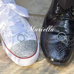 KÉSZTERMÉK! 38-s Csipkés /horgolt menyasszonyi tornacipő strasszokkal - esküvő - cipő és cipőklipsz - Meska.hu