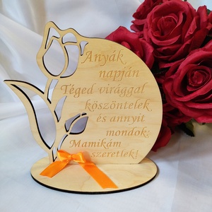 Nagymamáknak:Anyák Napja- gravírozott tulipán, narancs, Otthon & Életmód, Dekoráció, Virágdekoráció, Virágcsokor, , MESKA