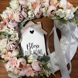 Virágos csipkés kopogtató , Otthon & Életmód, Dekoráció, Ajtó- és ablak dekoráció, Ajtódísz & Kopogtató, , MESKA