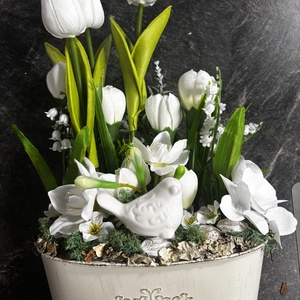 Tavaszi virágos asztaldísz  - otthon & életmód - dekoráció - asztal és polc dekoráció - asztaldísz - Meska.hu