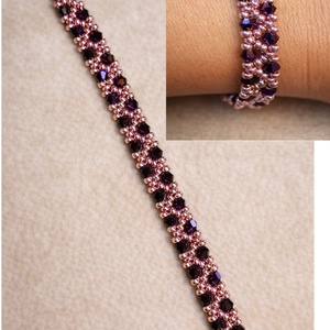 Gyöngy karkötő - lila rózsaszín, Ékszer, Karkötő, Gyöngyös karkötő, Gyöngyfűzés, gyöngyhímzés, MESKA