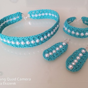 Türkíz szett, gyöngyös, Ékszer, Ékszerszett, Horgolás, MESKA