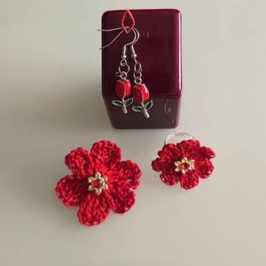 Piros virágos szett. - esküvő - ékszer - ékszerszett - Meska.hu