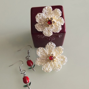 Margaréta virágos szett., Esküvő, Ékszer, Ékszerszett, Ékszerkészítés, Horgolás, MESKA