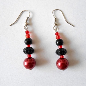 Piros-fekete fülbevaló, Ékszer, Fülbevaló, Lógó fülbevaló, , MESKA