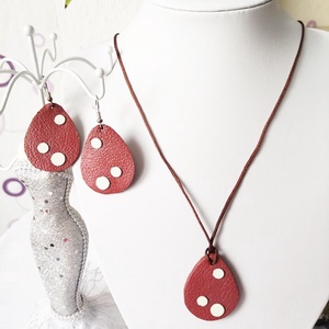 Bőr nyaklánc és fülbevaló szett- a természet érintése, Ékszer, Nyaklánc, Medálos nyaklánc, Bőrművesség, MESKA