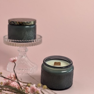 Fekete mintás üvegtégely fa kanóc love felirattal , Otthon & Életmód, Gyertya, illat, aroma, Gyertya, Gyertya-, mécseskészítés, MESKA