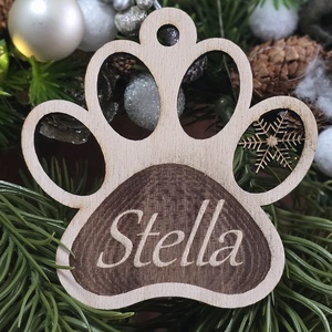 Kedvencem Karácsonya  Névre szóló fa tappancs kutyusnak, cicának , Karácsony, Karácsonyi lakásdekoráció, Karácsonyfadíszek, Gravírozás, pirográfia, MESKA