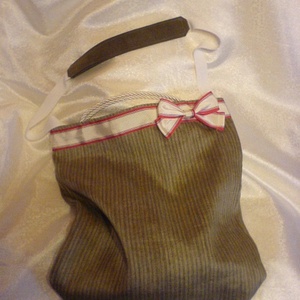 Textiltáska masnival - olajzöld, csíkos - táska & tok - bevásárlás & shopper táska - shopper, textiltáska, szatyor - Meska.hu