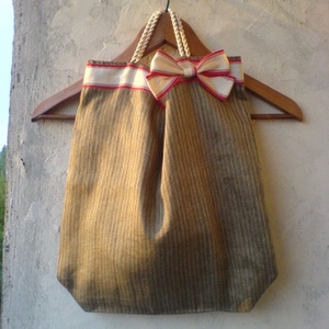 Textiltáska masnival - olajzöld, csíkos, Táska & Tok, Bevásárlás & Shopper táska, Shopper, textiltáska, szatyor, Varrás, MESKA