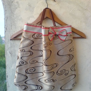 Textiltáska masnival - barna, hullámos mintás, Táska & Tok, Bevásárlás & Shopper táska, Shopper, textiltáska, szatyor, Varrás, MESKA