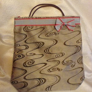 Textiltáska masnival - barna, hullámos mintás - táska & tok - bevásárlás & shopper táska - shopper, textiltáska, szatyor - Meska.hu