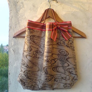 Textiltáska masnival - barna, hullámos mintás, Táska & Tok, Bevásárlás & Shopper táska, Shopper, textiltáska, szatyor, Varrás, MESKA