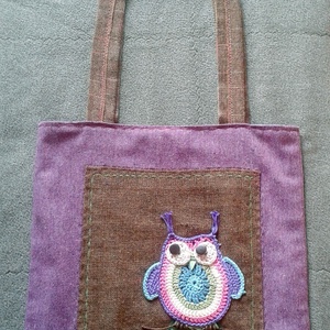 Nagy válltáska horgolt bagollyal - Lilla, Táska & Tok, Kézitáska & válltáska, Válltáska, Horgolás, MESKA
