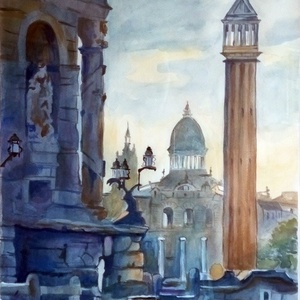 Antik utca, eredeti akvarell festmény, 35x50 cm, Művészet, Festmény, Akvarell, Festészet, MESKA