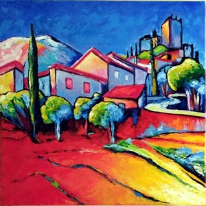 Színes toszkána, 58x58 cm-es olajfestmény - Meska.hu
