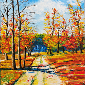 Őszi fasor � eredeti olajfestmény, 50 � 70 cm - Meska.hu