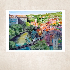 Folyóparti városka 3 - akvarell - művészet - grafika & illusztráció - művészi nyomat - Meska.hu