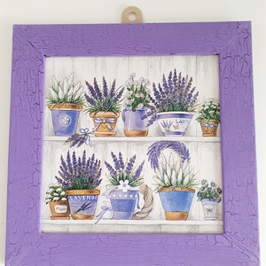 Levendulák cserépben/fali szalvéta kép, Otthon & Életmód, Falra akasztható dekor, Fali és függő dekoráció, Dekoráció, Decoupage, transzfer és szalvétatechnika, MESKA