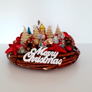  Karácsonyi asztaldísz egér párral,fenyő gyertyával,világitó házzal - karácsony - adventi díszek - adventi asztaldísz - Meska.hu